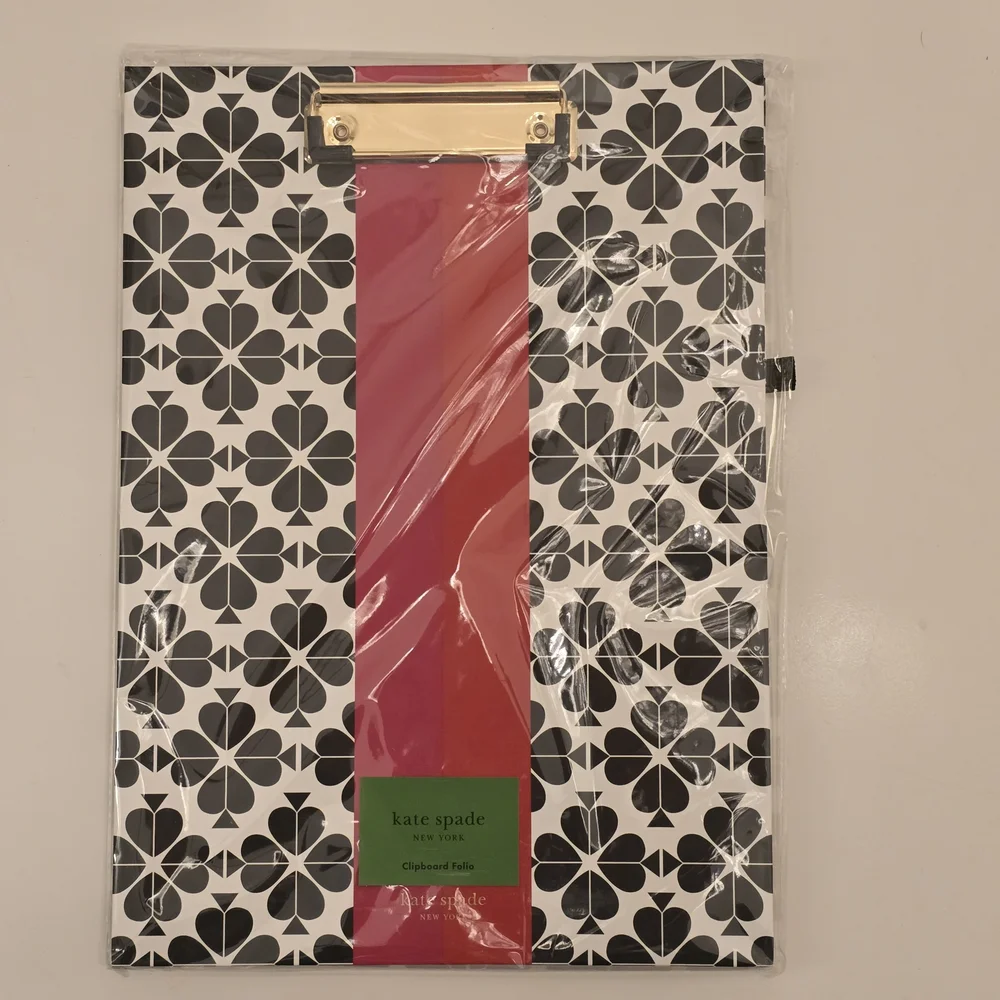 NWT Kate Spade Black Spade Flower Clipboard Folio includes Notepad